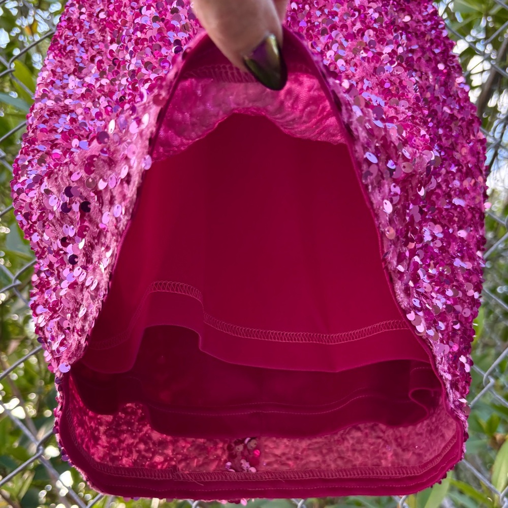 Fashion Nova Pink Sequin Corset Mini Dress Size M 8 Halter Velvet Stretch Party - Picture 11 of 16
